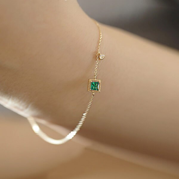 14k Gold Plated Square Emerald Gemstone Bracelet - Image 2