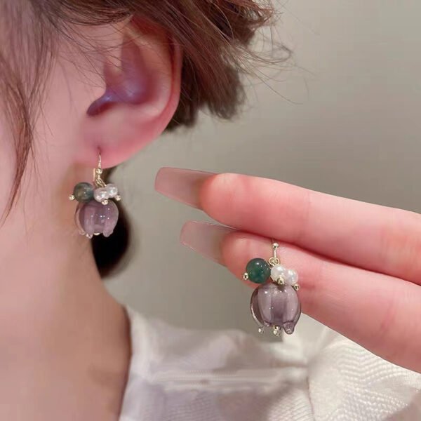 Pearl Water Lily Drop Earrings  - Image 2