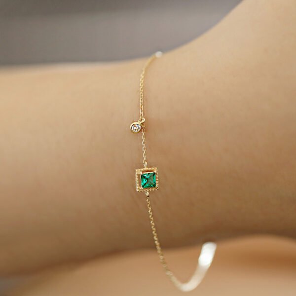 14k Gold Plated Square Emerald Gemstone Bracelet - Image 4