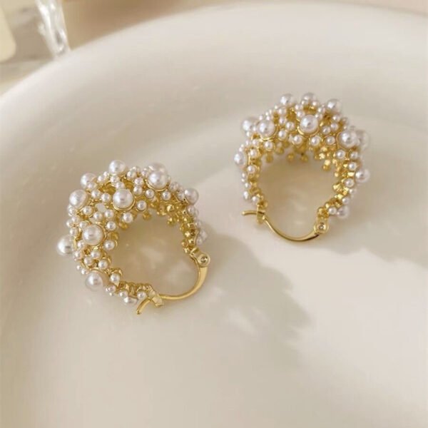 Pearl Geometric Hoop Earrings For Women - Image 5