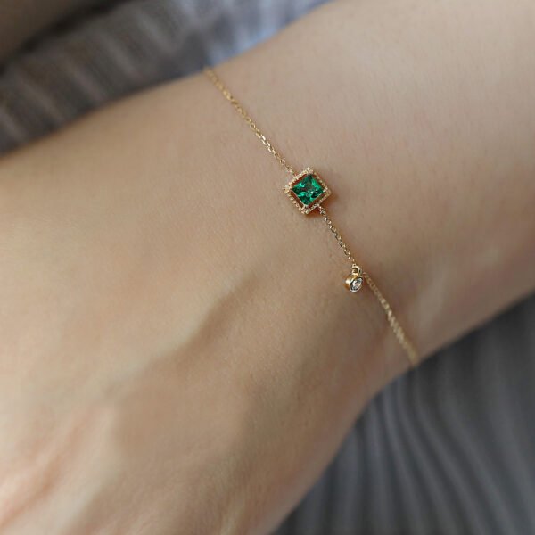 14k Gold Plated Square Emerald Gemstone Bracelet - Image 3